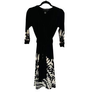 2/$30 Donna Morgan 8 Black & Ivory Wrap Dress Polyester & Spandex